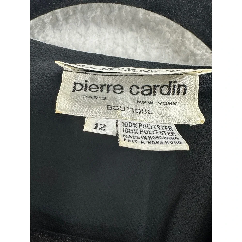 Vintage‎ Pierre Cardin Black Midi Dress Size 12 Bishop Sleeve V Neck Wrap Style